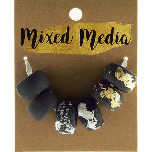 Black with Metallic Silver & Gold Clay Beads